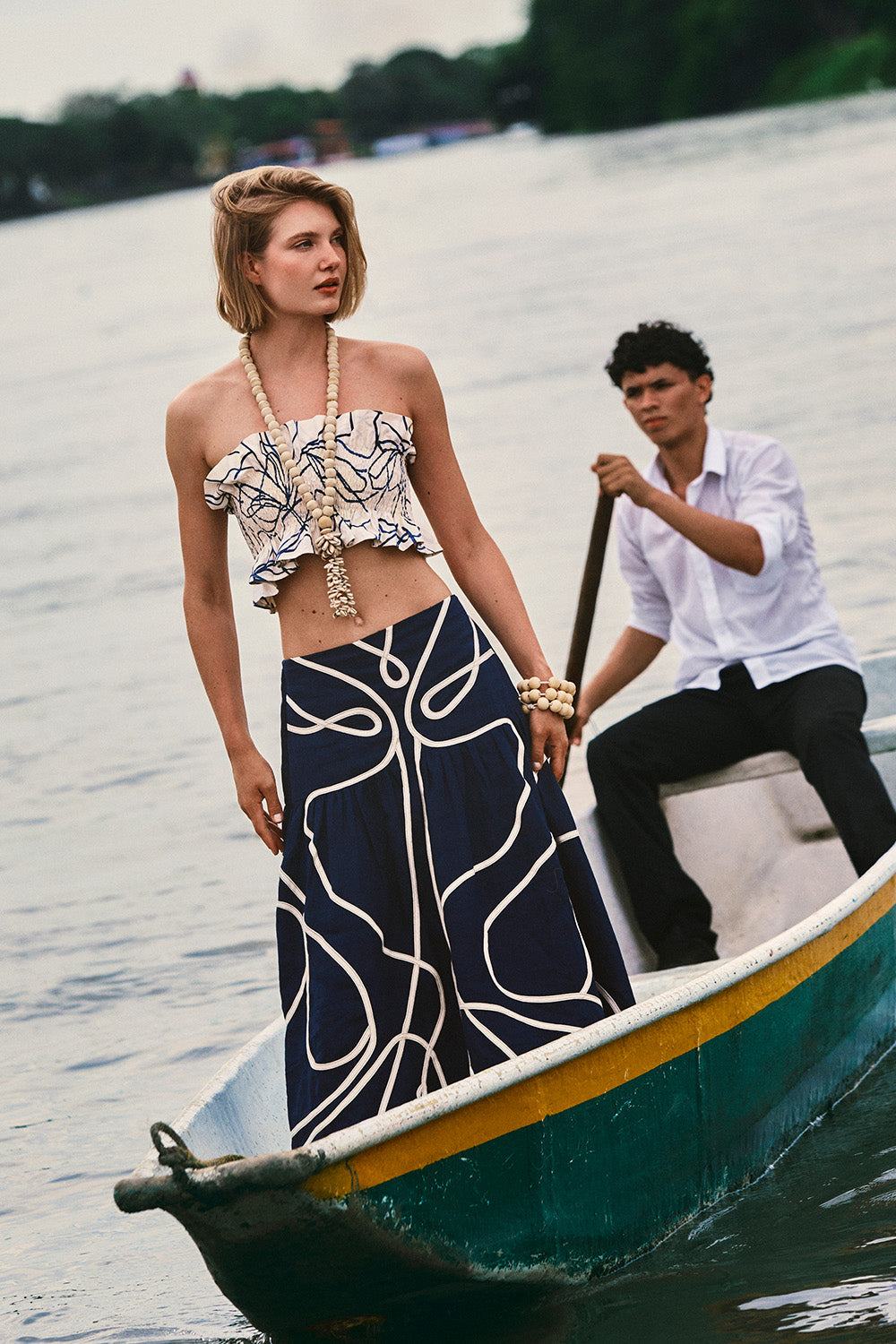Crop top caracola ivory navy