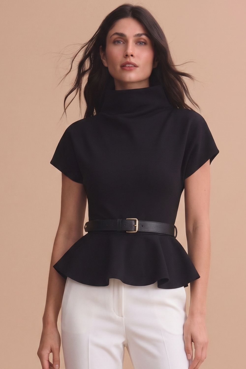Blusa caoba negro con cinturón