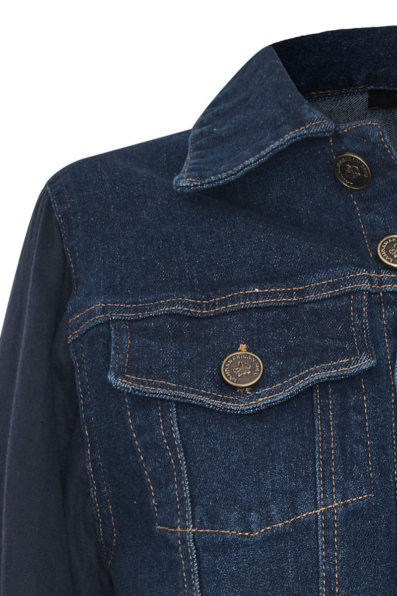 Indigo blue cattleya jacket with embroidery