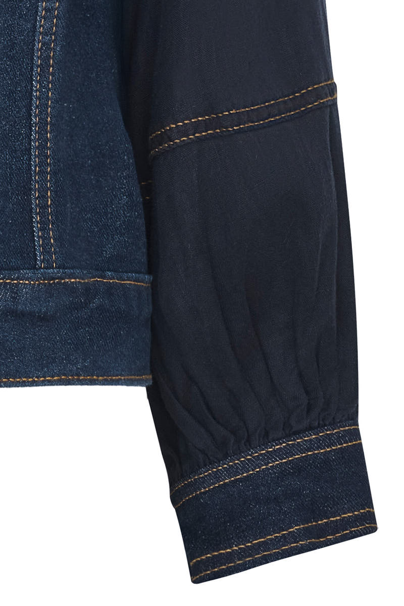 Indigo blue cattleya jacket with embroidery