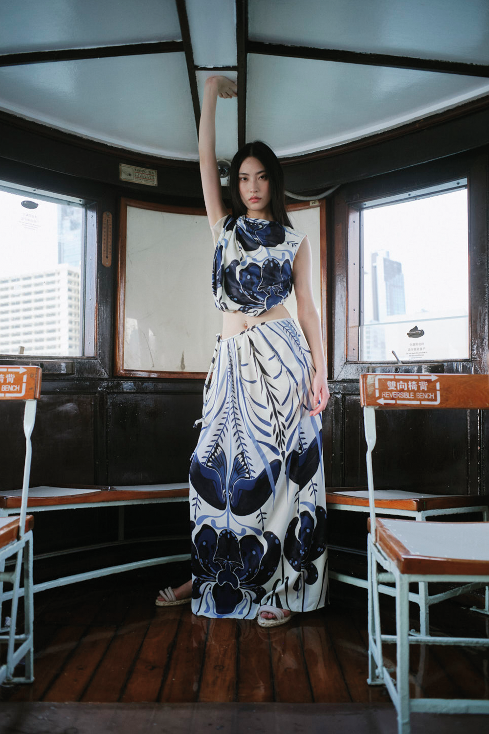 Falda ming ivory navy