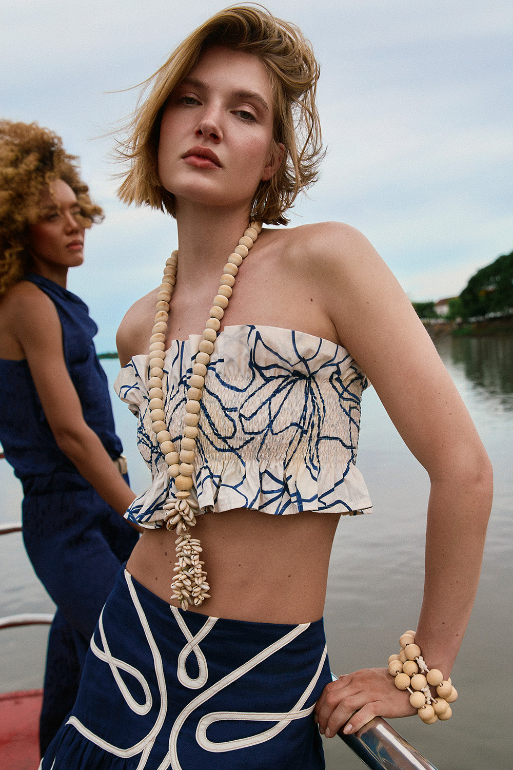 Crop top caracola ivory navy