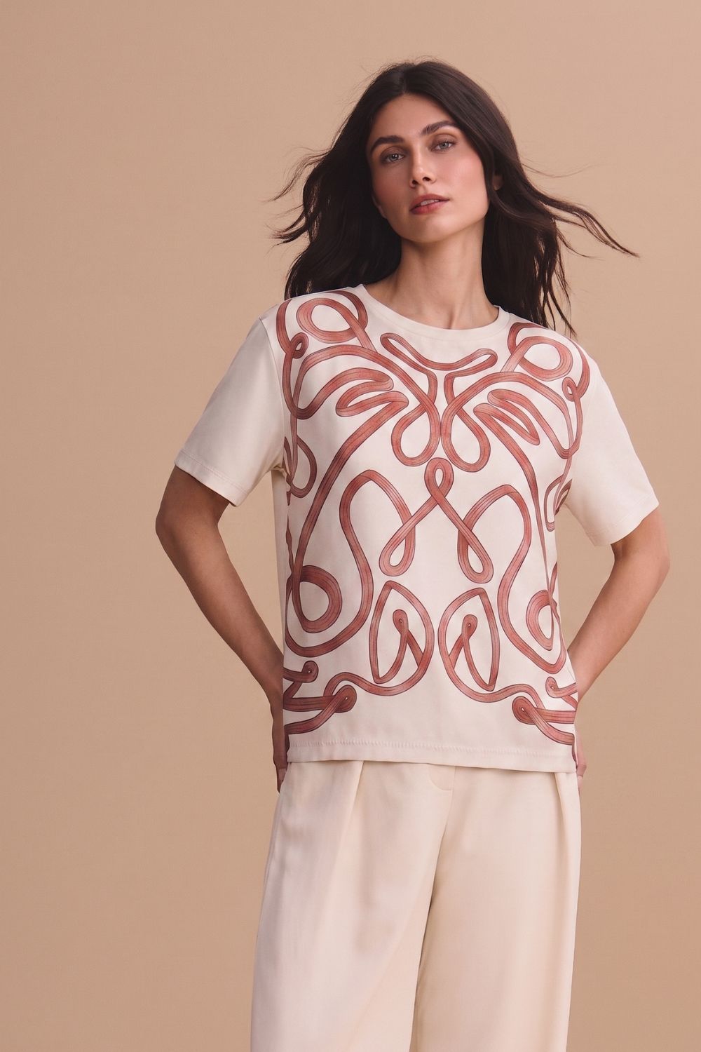 Camiseta lourdes natural terracota