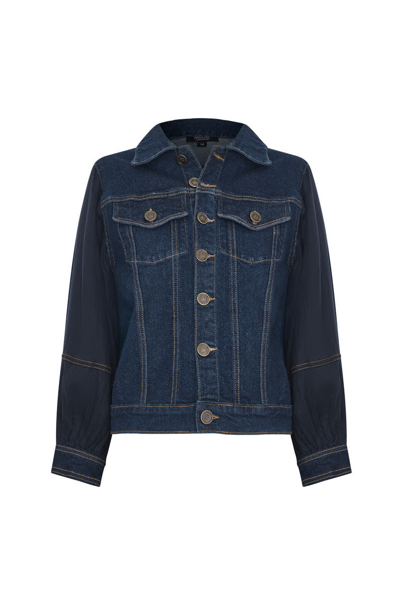 Indigo blue cattleya jacket with embroidery