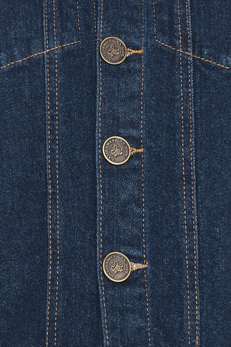 Indigo blue cattleya jacket with embroidery