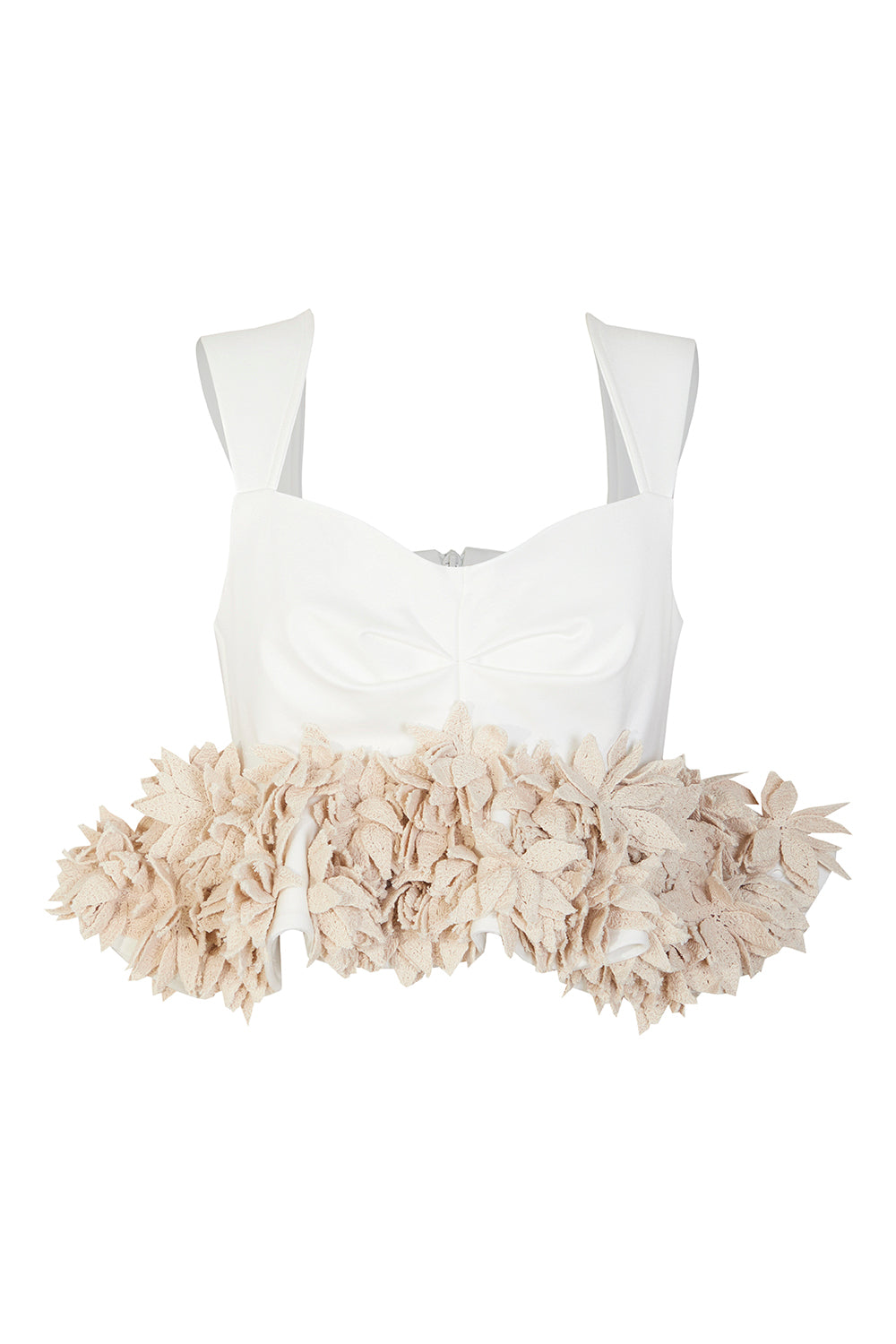 Crop top del mar natural con flor en croche