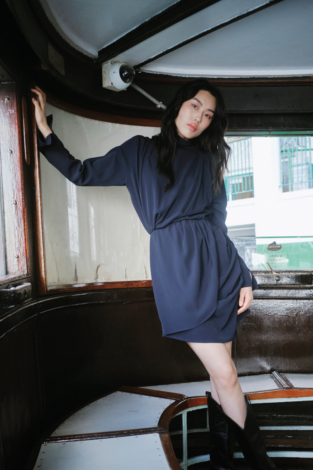 Vestido seda de luna azul navy