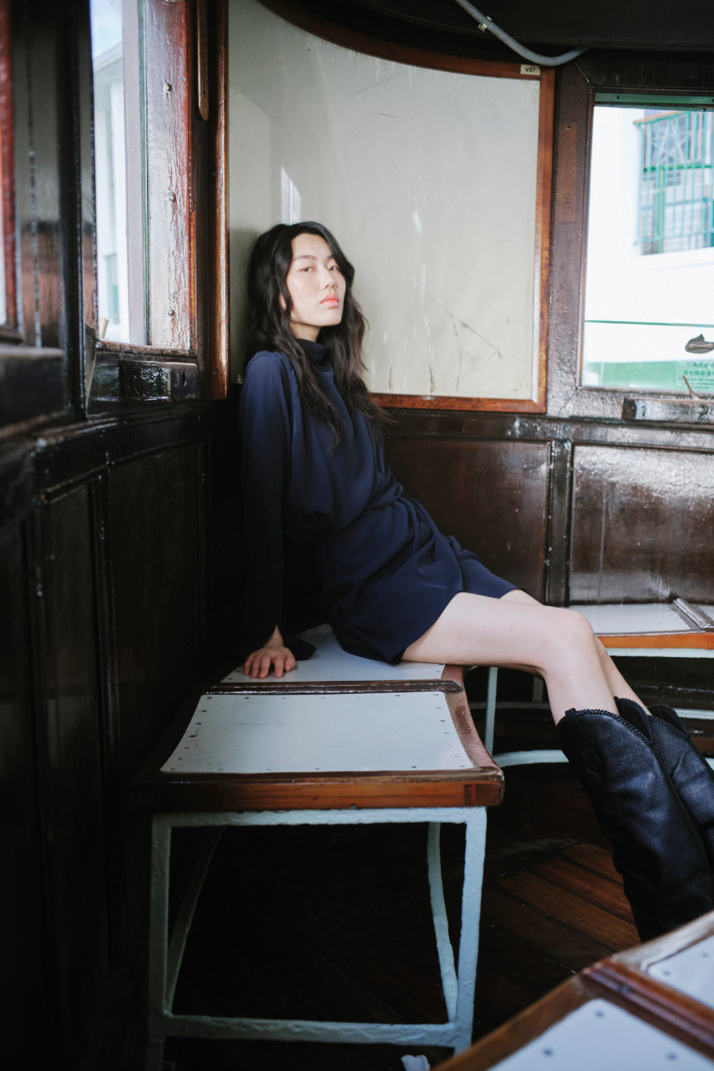 Vestido seda de luna azul navy