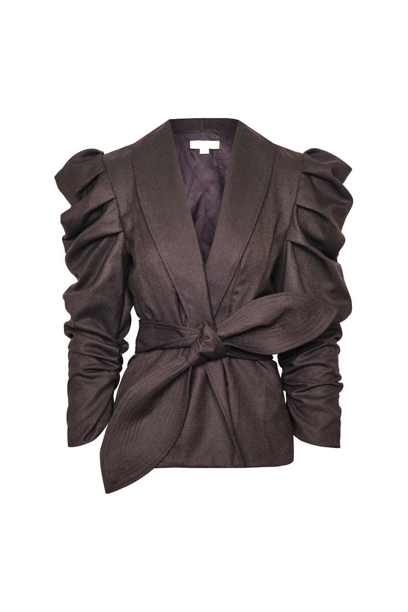 Blazer new arrde con cinturón chocolate