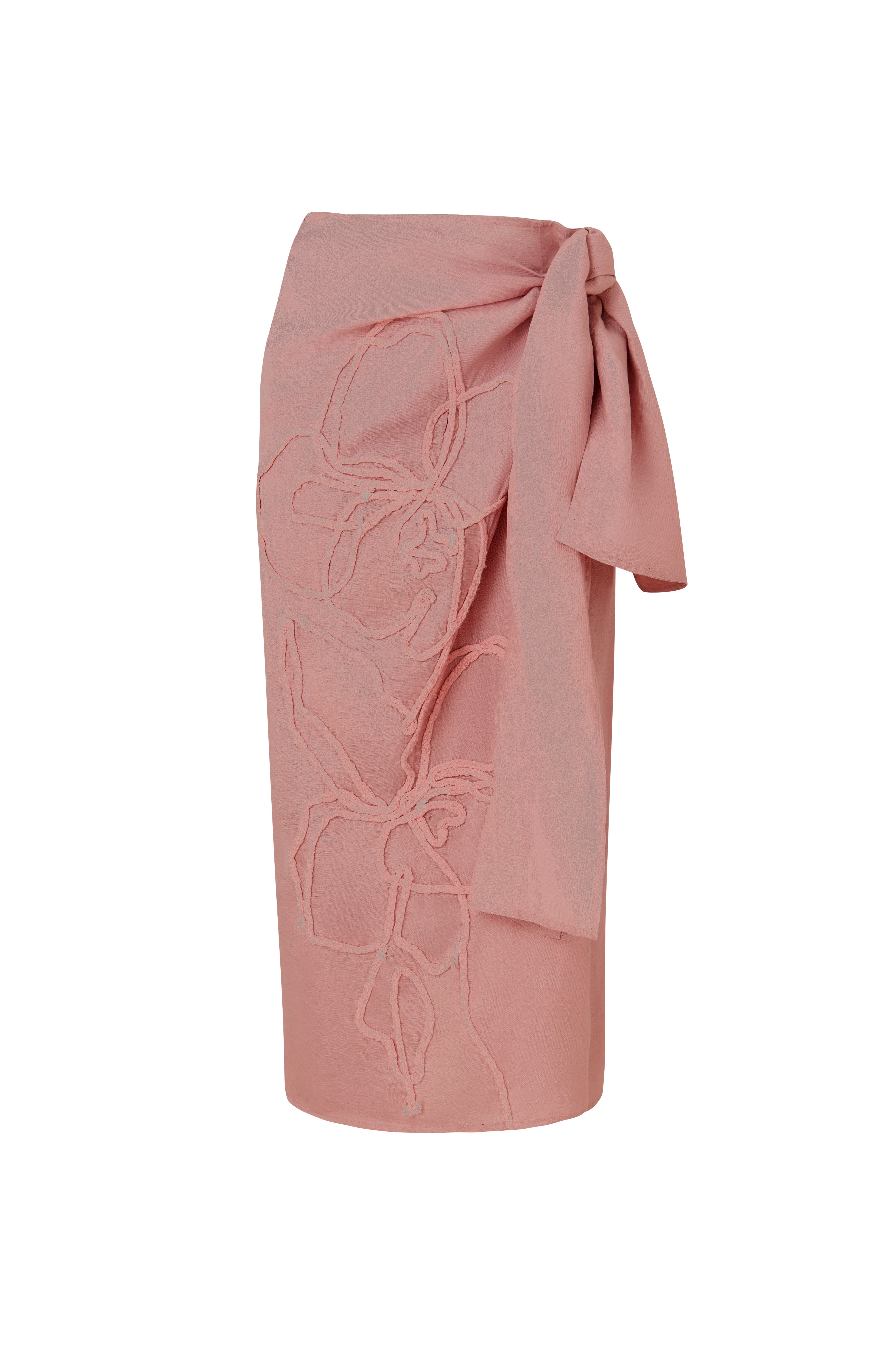 Falda Samoa Mauve lino bordado orquidea