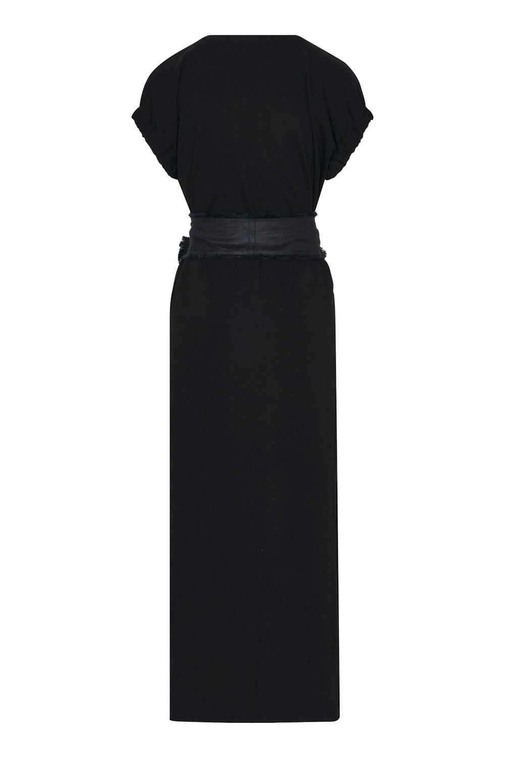 Vestido rosedal con cinturón negro